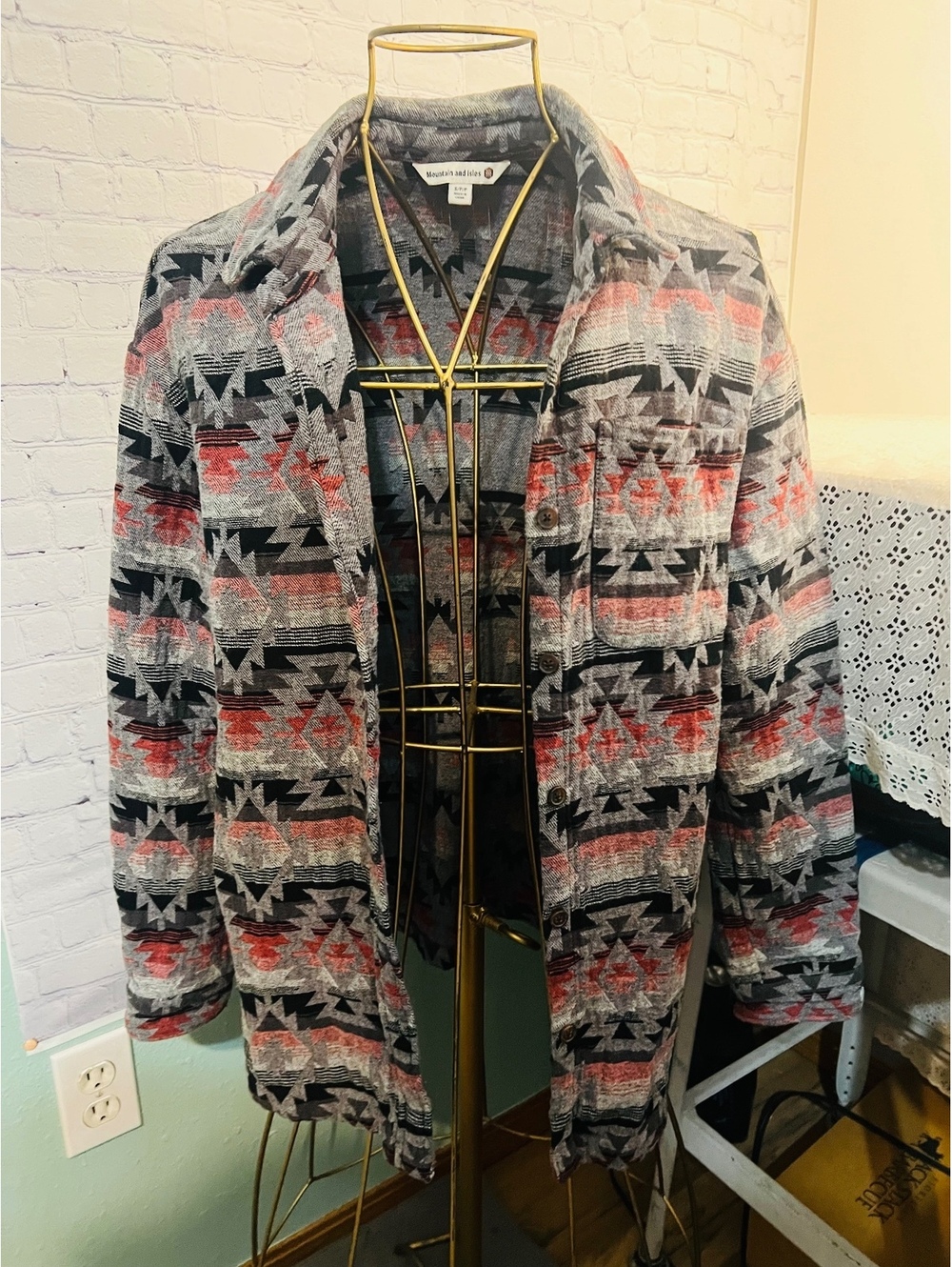 Mountain and Isles Shirt Navajo Southwestern Aztec Western jacquard shacket